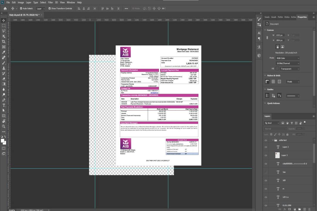 Modèle Word et PDF de relevé hypothécaire d'Irlande Allied Irish Banks template